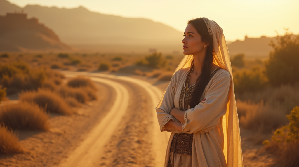 Book cover of 'The Pharisee’s Wife' by Janette Oke, featuring a woman in ancient attire walking a desert path.